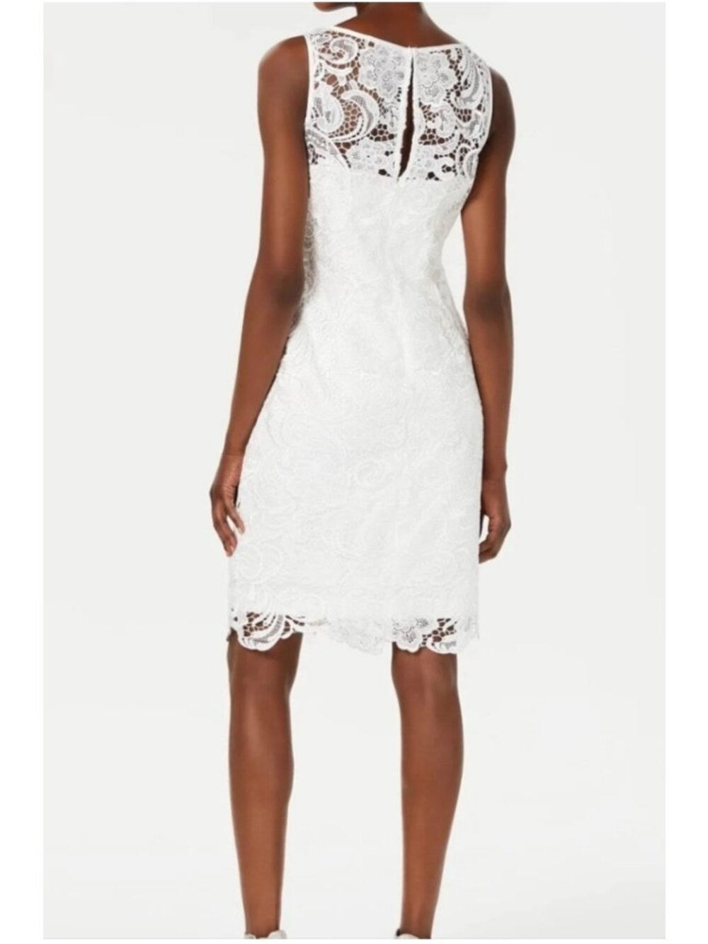 Adrianna Papell Ivory Lace Sleeveless Sheath Dress Illusion Neckline Size 10 NWT - Picture 2 of 16